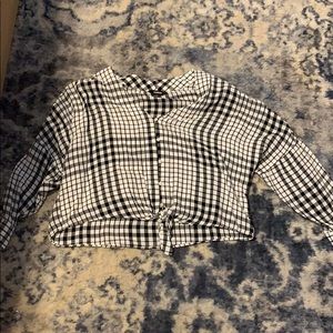 White and black plaid tie front shirt